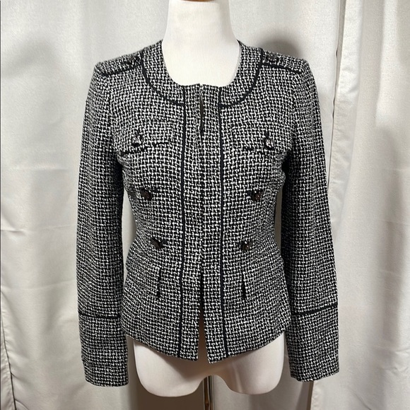 Whitehouse black market black and White Tweed Blazer with Military-Inspired - Picture 1 of 5